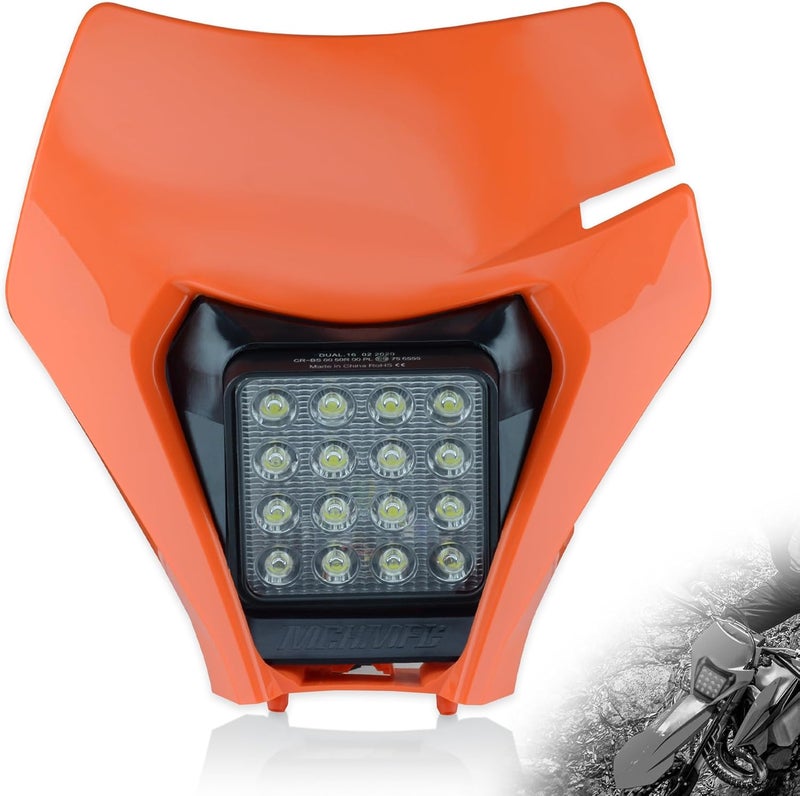MCHMFG Dirt Bike Headlight,LED Enduro Pit Bike Light Kit Universal For Most Dirt Pit Bike Motorcycle EXC SX XCF Orange - Image 1